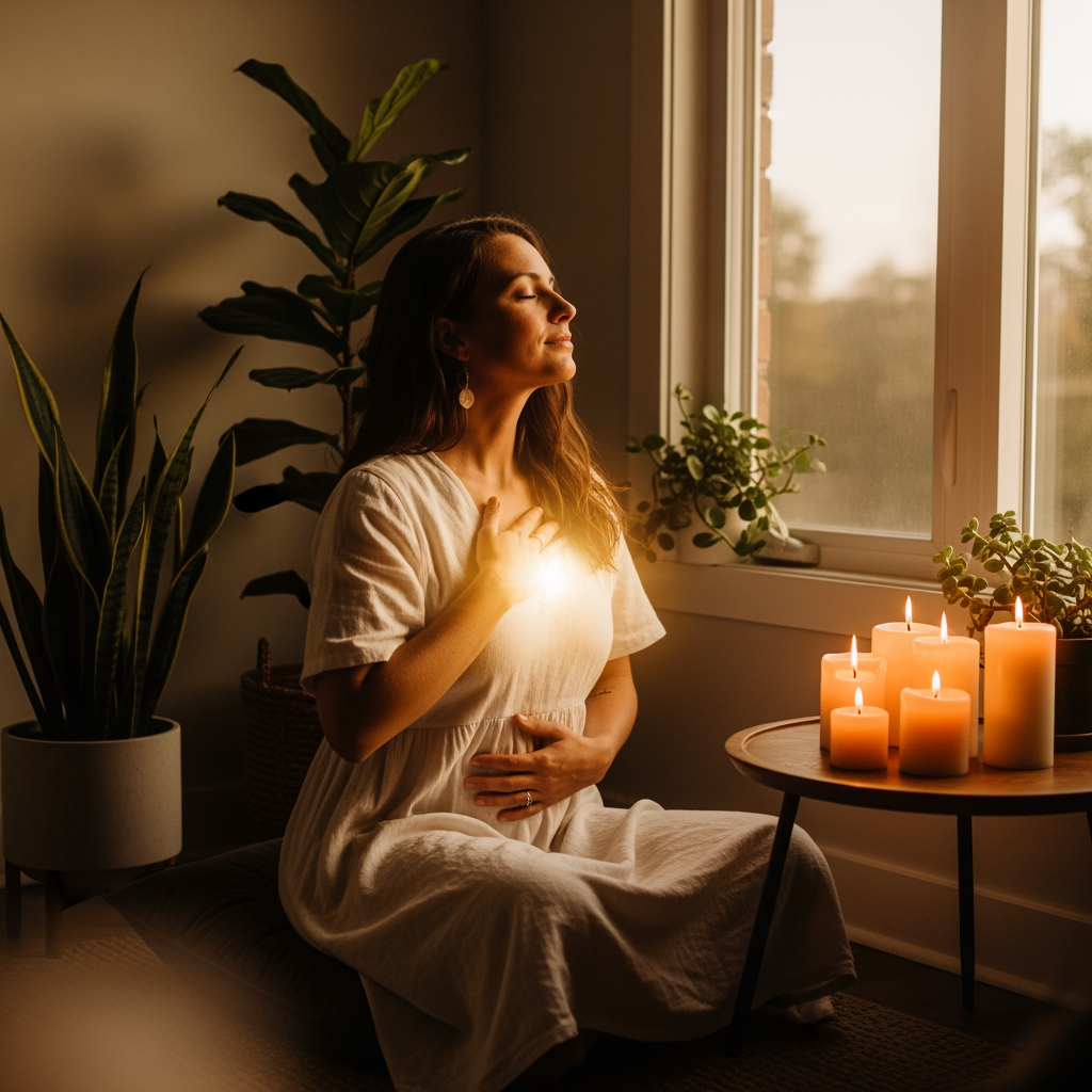 Woman in peaceful moment of self-care